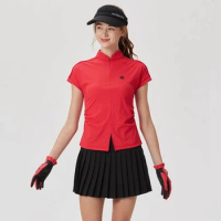 2024 BG golf women Chinese Style tops short sleeve stand collar slim zipper t-shirt female sports pleated skort golf set