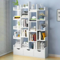 Bookcase Standing Bookshelf 6-Tier with Drawers Storage Organizer, Stylish Book Shelves Display Shelf