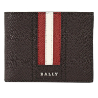 BALLY TEVYE 品牌經典條紋拼接小牛皮6卡對開短夾(深棕)