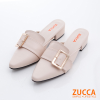 ZUCCA-方扣環尖頭平底拖鞋-白-z6801we