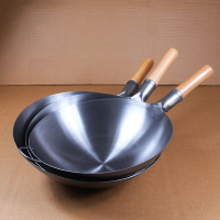 炒鍋 飯廚師專用鐵鍋炒鍋家用木柄輕薄鐵皮鍋無涂層帶耳朵鋼板鍋