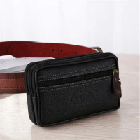 LKEEP Mobile Phone Waist Pack For Men Testificate Bag Leather Coin Purse Strap Pocket Cellphone Bag Clutch Bag Belt Waist Pouch