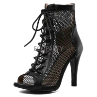 Sexy High Heels Hollow Mesh Sandals Summer Fashion Trend Comfort Peep Toe Boots Jazz Dance Female Shoes Plus Size High Heels