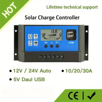 Solar Panel Charge Controller 12V 24V PWM MPPT 10A 30A Car Battery Charger Regulator USB Output 5V M