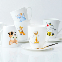 骨瓷馬克杯創意杯子陶瓷杯帶碟子情侶水杯牛奶麥片早餐咖啡杯可愛
