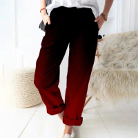 Warm Pants For Women Gradient Printed Cotton Linen Pockets Streetwear Women's Casual Fashion Pants Tights Long Jeggings Pantalon