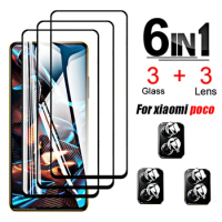 6in1 Tempered Glass For Xiaomi Poco X5Pro M4 X4 X5 Pro NFC Camera Len Film For Xiaomi Poco F3 F4 GT X3 M3 Screen Protectors