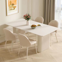 【限時優惠】奶油風餐桌現代白長方形餐桌椅子組合簡約餐桌小戶型家用軟包