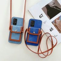 Denim Shoulder Strap Card Pocket Case For Samsung Galaxy S22 S20 NOTE 20 S21 FE Ultra A73 72 53 52 33 32 13 22 42 12 51 71 4G 5G