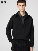 UNIQLO U Jaket Rajut pria Double Face Ritsleting Zip Up Knit Jacket BLACK M