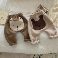 2025 Korean Version Autumn Winter Baby Boy Big Butt Pants Cute Fleece Lined Warm Long Pants Spring A