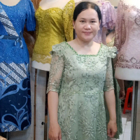 dres hijo sage, bahan tile, Payet jepang dan batu mutiara