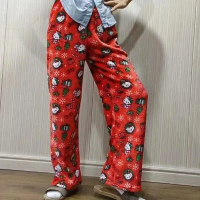 Cartoon KT Cat Christmas Wearable Pajama Pants for Women Home Casual Autumn Winter Flannel Hello Kit