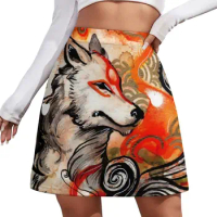 Wolf Print Skirt Spring Okami Amaterasu Aesthetic Casual A-line Skirts Modern Mini Skirt Female Custom Oversized Bottoms