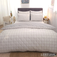 【Lust】淺白格紋 -100%純棉、雙人加大6尺精梳棉床包/枕套/鋪棉被套組(台灣製造)