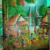 lukisan pasar tradisional khas bali realist estetik ukuran 60x80cm, 90x60, 135x85 elegant design hia