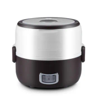 Newest 2 in 1 Portable Lunch Box Electric Rice Cooker Multifunction Mini Rice Cooker (1.3L) - Brown