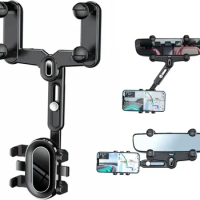 Adjustable Car Phone Holder 360° Rotation Rearview Mirror Phone Holder Navigator Bracket Retractable For Universal Car Mobile