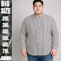 Terbaru Kemeja Salur Stripe Pria Jumbo Lengan Panjang Bahan Katun Bigsize Oversize XXL XXXL 7XL