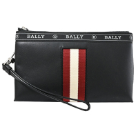 BALLY BERYER經典紅白織帶拉鍊手拿包(黑)