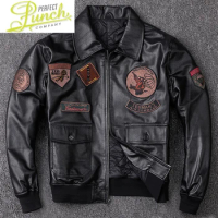 Leather Men's Jacket Autumn Winter Sheepskin Coat Motorcycle Genuine Leather Jackets Plus Size Short Flight Jacket KJ2229