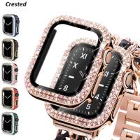 Glass+Cover For Apple Watch case 40mm 44mm 45mm 41mm iWatch Accessories Diamond+Screen Protector Apple watch series 9 8 3 6 SE 7