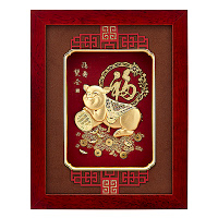 純金豬 金箔畫系列~【福壽雙全】....26 x33 cm