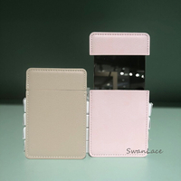 新增糯粉色 SwanLace 超薄便攜不銹鋼抽拉北歐簡約皮面隨身化妝鏡