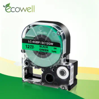 Ecowell 1pcs 12mm SC12GW LC-4GBP Black on Green Compatible for Epson Label Printer LW-300 LW-400 LW-600P SR530C label Tapes