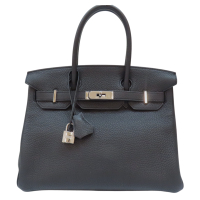 【二手名牌BRAND OFF】HERMES 愛馬仕 黑色 TOGO牛皮 Birkin 30 柏金包 手提包 口Q刻 銀扣