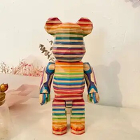 Rhombus Rainbow Bear Bearbrick 400% Fragment Haroshi Karimoku Bear King Rainbow Skateboard Wood Solid Wood Carving Trendy Doll