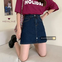 復古深色牛仔裙高腰半身裙修身包臀裙女裝裙子韓版A字裙夏季短裙