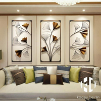 客廳裝飾壁掛新中式辦公室四聯銀杏葉裝飾招財風水沙發背景墻壁飾【聚物優品】
