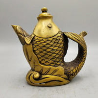 仿古玩古董純黃銅手工藝品做舊家用裝飾擺件銅酒壺魚形小酒茶壺
