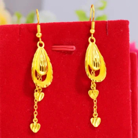 Grace Luxury 18K Pure Gold Gold Antique Car Flower Heart Earrings for Women Bride Wedding Engagement Fine 999 Gold Jewelry Gifts