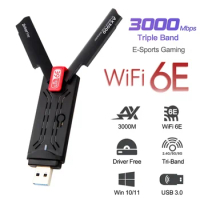 USB WiFi 6E Adapter AX3000 2.4G/5G/6GHz Wi-Fi USB3.0 Dongle High Gain Antenna Wireless Network Card Driver Free
