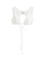 (RS24)เสื้อครอป ผ้าปักkloset ผูกหลัง สำหรับผู้หญิง สีขาว