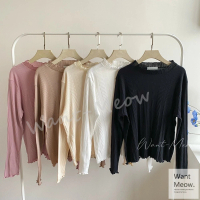 【Want-Meow】90公斤可穿超顯瘦/中高領拼接雪紡螺紋內搭長袖上衣(高領內搭/上衣/大碼/大尺碼/加大碼)