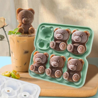 6 Grid 3D Little Teddy Bear Shape Ice Cube Silicone Mold Silian Little Bear Ice Block Mold Household Ice Cream Ice Box Ice Mold