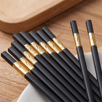 Hộp 10 Đôi Đũa Chống Trơn Chịu Nhiệt Mạ Vàng Hàn Quốc Cao Cấp- Bộ 10 Đôi Đũa Nhựa Đen