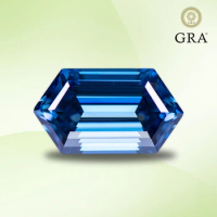 Moissanite Stone Primary Color Royal Blue Long Hexagon Shape Gemstone Lab Created Heat Diamond for Women Jewelry with GRA Report