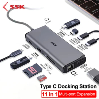 SSK Type-c 11-IN-1 USB C Docking Station DP Four-screen Display 4K60Hz USB-C To HDMI Converter for Huawei and Apple Usb Adapter
