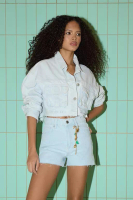 Trendyol Ice Blue High Waist Slit Detailed Mini Denim Shorts TWOSS25SR00160