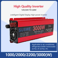 （Free Alligator Clip）1000W/2000W/3000W Pure Sine Wave Car Inverter DC To AC 12V/24V 220V Power Inverter Voltage Converter