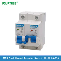 1PCS 1P+1P MTS Dual Power Manual Transfer Switch Mini Interlock Circuit Breaker For Home 220V AC 6A-63A 50/60HZ ATS Dain Rail