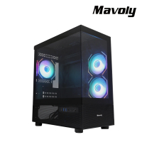 【Mavoly 松聖】4070+{黑色}海景房 M-ATX電腦機殼(顯卡限長34.5cm/塔扇限高16.5cm/玻璃側透/Type-C)