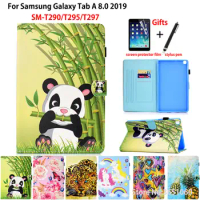 SM-T295 Case For samsung galaxy tab A 8.0 2019 SM-T290 T295 T297 Cover Funda Tablet Fashion panda PU Leather Stand Shell +Gift