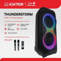 Asatron Thunderstorm Dual 12 Inch Bluetooth Party Speaker with 2 Wireless Mic