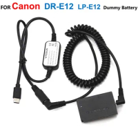 DR-E12 LP-E12 DC Coupler Dummy Battery+USB Type C PD Charger Power Cable Adapter For Canon EOS M M2 M10 M50 M100 M200 M50 Camera