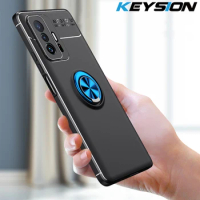 KEYSION Shockproof Case for Xiaomi Mi 11T 11T Pro 5G Soft Silicone Metal Ring Stand Phone Back Cover for Xiaomi Mi 10T Pro 5G